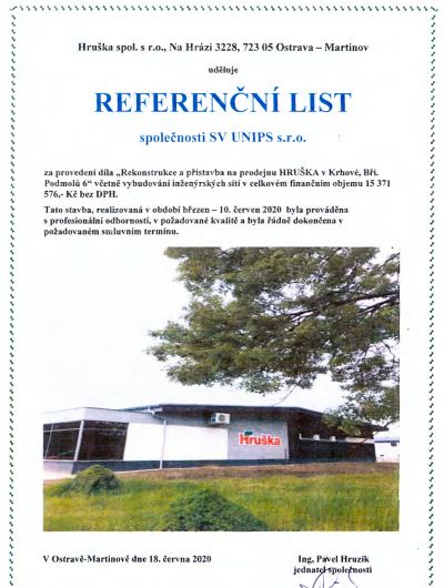 Rekonstrukce a přístavba na prodejnu HRUŠKA v Krbové, Bří. Podmolu 6